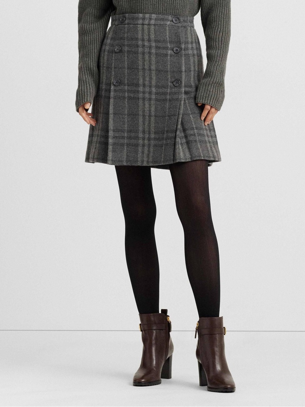 Lauren Ralph Lauren Plaid Wool Blend Pleated Mini Skirt Size 10 Academia NEW